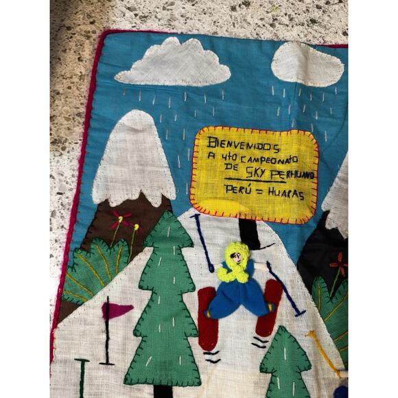 Vintage Handmade Peruvian Arpillera Folk Art 3D Applique Tapestry Wall Hanging - Picture 10 of 15